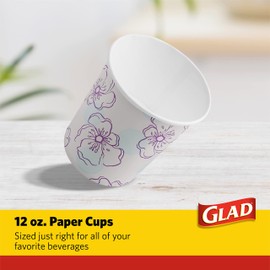 Glad Vasos de papel desechables de mesa con diseño de flores moradas, vasos de papel de 12 onzas | Vasos desechables multiusos para uso diario de Glad | 50 tazas de 12 onzas, 50 unidades