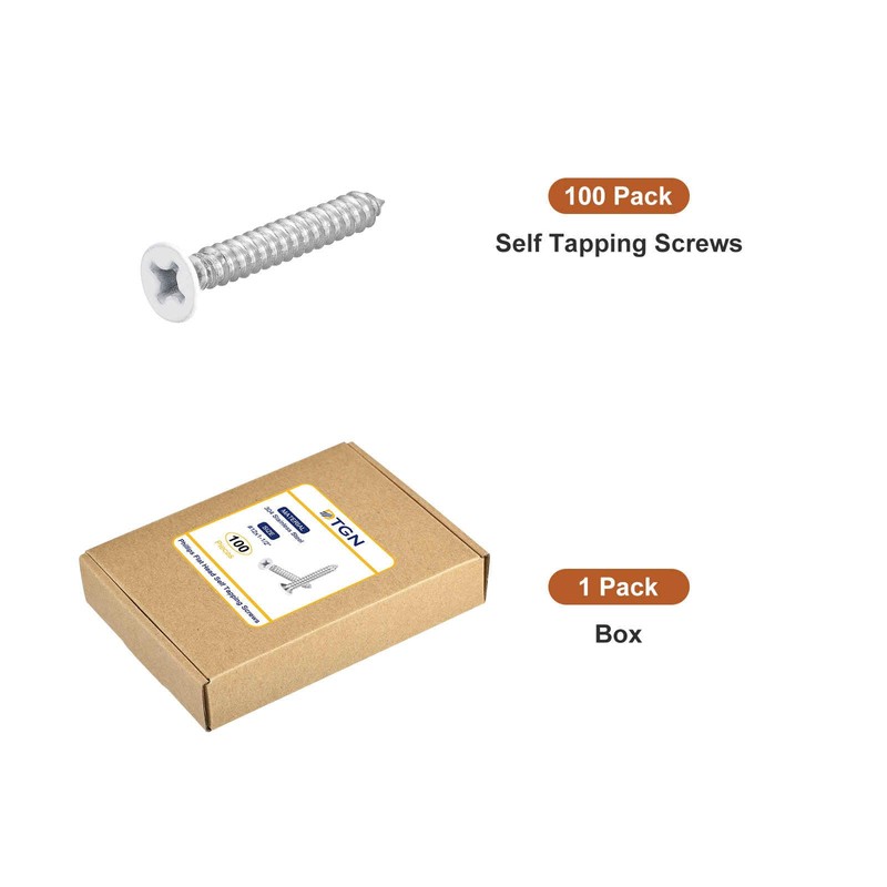 DTGN 100Pcs #12x1-1/2 Flat Head Wood Screws, 304 Stainless Steel