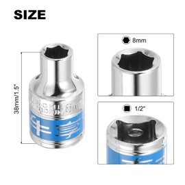 QUARKZMAN 3 Pieces 1/2 Inch Drive 6-Point Socket 8 mm CR-V Metric Flat Socket Electric Wrench Socket for Mechanical Car Repair, Silver Tone & Blue