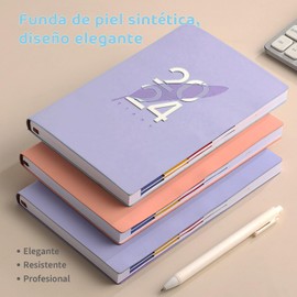 MESVIER Agenda 2024, Planificador Diario, Semanal y Mensual con Pestañas de Enero a Diciembre 2024 con Papel de Alta Calidad, Una Hoja por Día, Tamaño A5 (20.7 x 14.5 cm), Color Morado