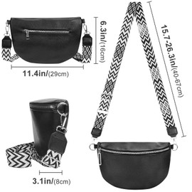 Women's Large Shoulder Bag, Bum Bag, Women's Leather, Bum Bag, Wide Strap with Zip, Crossbody Bag, Women's Bum Bag, Women's Handbag, Women's Shoulder Bag for Travel, Shopping (Black), black