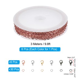 PATIKIL Total 18m/59ft Chain Extenders, 6 Roll 2.4x1.8mm Chain with Jump Rings Lobster Clasps for Pendant Tag DIY Craft, 6 Colors
