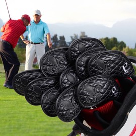 Golf Iron Club Head Covers Magnetic Right Hand 10pcs 4-9,P,A,S,X Black PU Leather Iris Pattern