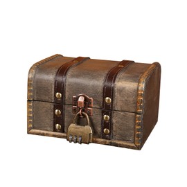 MEGYAD Wooden Treasure Chest Box: Children's Birthday Pirate Chest Wooden Treasure Chest with Combination Lock 16 x 12 x 9.5 cm, Vintage Wooden Box Lockable for Storage and Decoration