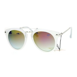 Retro Round Aviator Sunglasses Womens Fashion Aviator Frost White, Purple Mirror