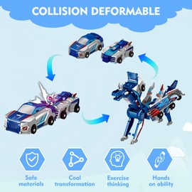 Gonggi Dinosaur Collision Transforming Car, 2 In 1 Collision Deformation Cars, Transformation Car with Crash and Transform Feature Party Gift for Birthday, Christmas (Sliver)