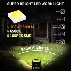 Aigostar LED Construction Spotlight 20 W 1800 LM (Replaces 180 W), LED Work Light with Plug, Waterproof Work Light, Construction Light, for Workshop or Construction Site, Garage, 6500 K Daylight White