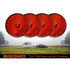 BISOMO 4X Reflektor Ø 60mm rund, rot mit E4 Zeichen für PKW Anhänger, Rückstrahler, Seitenstrahler, LKW Wohnwagen
