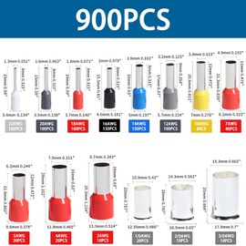 Shengbowi Wire Ferrule Kit Copper Crimp Terminals Insulated Pin Cord End Cable Connectors 900PCS AWG 22 20 18 16 14 12 10 7 5 4 2 1/0 2/0 3/0 Gauge