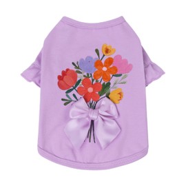 Fitwarm Floral Bouquet Dog Shirt, Sweet Summer Clothes for Small Dogs Girl, Lovely Pet Outfit, Lavender, XS