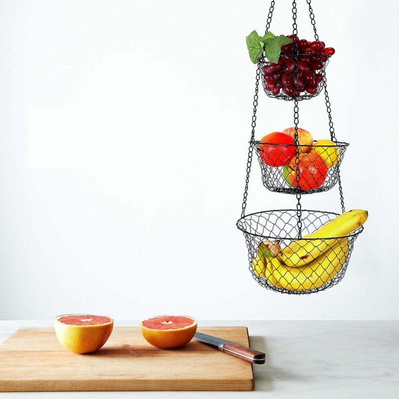 Home Bay Hanging Fruit Basket Kitchen 3 Tier Wire Stand