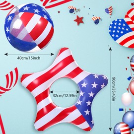 Blosssound 8 Pcs 4th of July Inflatable Pool Float Set with 4 Pcs 35 Inch American Patriotic Stars Inflatable Pool Float 4 Pcs 16 Inch Patriotic Beach Ball for Summer Independence Day Party Decor