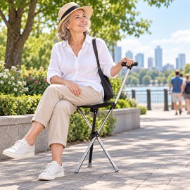 Folding Cane Seat for Outdoor Walking – Lightweight Walking Stick with Portable Rest Stool for Travel, Parks and Queues
