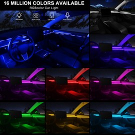 Acrylic Interior Car LED Strip Light with Wireless App, Car Accessories 6 in 1 with 175 Inches 593 LEDs Fibre Optic Car Ambient Lighting Kits, RGB Dynamic Music Sync Neon LED Strip Light for Car