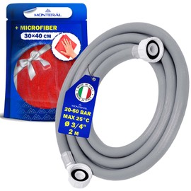 Inlet Hose Washing Machine and Dishwasher 2 m 25°C from 20 to 60 Bar Connection Diameter 3/4 Inch Water Hose Complete with Microfibre Cloth Made in Italy MONTERAL