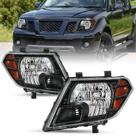 SOCKIR Halogen Model Headlight Assembly Pair Replacement for 2009-2021 Nissan Frontier 4-Door Black Housing Headlamp Driver and Passenger Side