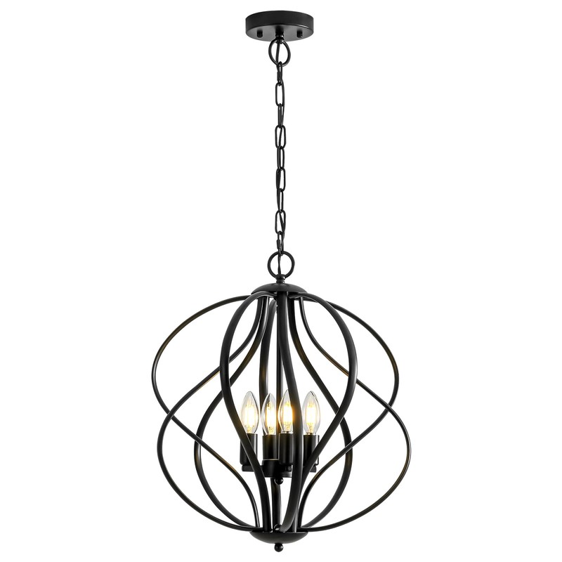 Xyndraph 17” Modern Black Chandelier for Dining Room - 4-Light