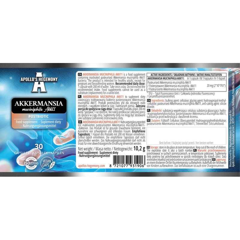 Akkermansia muciniphila 20 mg – 30 Vegan Capsules | 30-Day