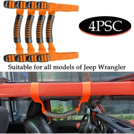 Bentolin 4 x Grip Handle Holder Roll Bar Grab Handles Compatible with Jeep Wrangler Accessories 1987-2021 YJ TJ LJ JK JL Sports Sahara Freedom Rubicon X & Unlimited (Orange)
