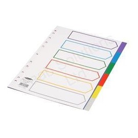 Concord Plastic Subject Dividers Polypropylene 120 Micron Europunched 6-Part A4 Assorted Ref 65889