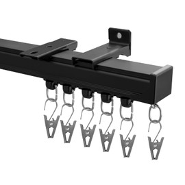 Hoeflife Curtain Track Ceiling Mount heavy duty sliding Curtains Tracks rails Rod System Room Divider with clips 6-9ft Black