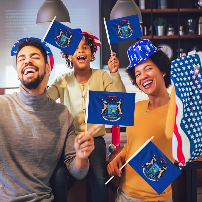 Pack of 20, Handheld Michigan Flags 5x8 Inch - Small