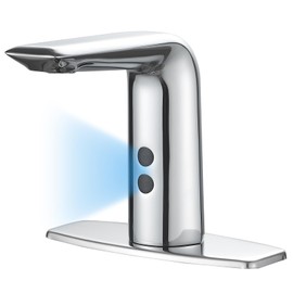 Bathfinesse Touchless Bathroom Sink Faucet Hands-Free, Battery or Plug-in Powered, Commercial Auto Motion Sensor Faucet, AC/DC Powered, Temperature Mixing Valve, Brass, Polishe Chrome