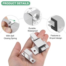 M METERXITY 2-Pack Self-Closing Latch Aluminum Alloy Automatic Window Sliding Latches with Gaskets Pull Ring Spring Load Door Lock for Door/Window/Toilet/Fence/Drawer [Silver]