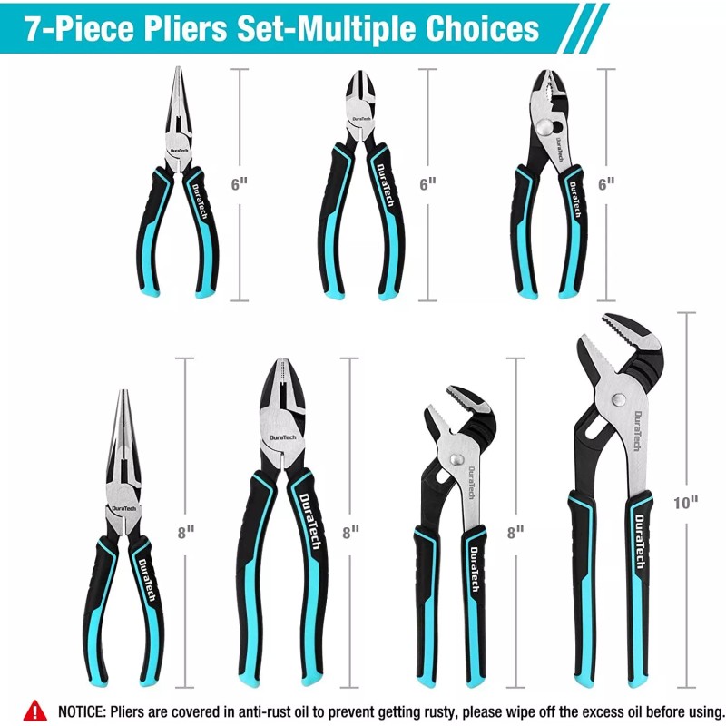DURATECH 7-Piece Pliers Set with Rolling Pouch High-Strength Materials Tool