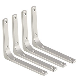 SAYAYO Heavy Duty Floating Shelf Brackets 6 Inch x 5 Inch, Stainless Steel Wall Shelf Brackets & Supports Brushed Nickel L Bracket, Angle Bracket Corner Brace for Wood, 4Pcs
