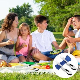 Sporks Stainless Steel 2 Pcs, Portable Camping Spork Reuseable Spoon Fork Camping Cutlery Set with Cutlery Bag for Outdoor Picnic Travel Hiking (Blue)