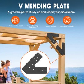 4 Pcs V Post Timber Brackets, 10x8 Inch Heavy Duty V Brackets, Made of Heavy Duty Metal, V Shaped Flat patching Plates for 4x4, 6x6 Lumber, for Repairing Houses, gazebos, trusses (V-Shape)