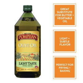 Pompeian Light Taste Olive Oil, Light, Subtle Flavor, Perfect for Frying & Baking, Naturally Gluten Free, Non-Allergenic, Non-GMO, 48 FL. OZ.