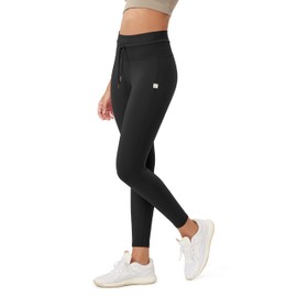 ODODOS Women's Drawstring Tie Daily Leggings 28" Inseam Full Length High Waist Workout Yoga Pants, Onyx Black, Medium