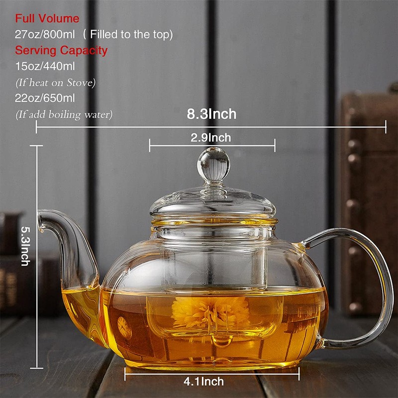 DOPUDO Glass Teapot with Removable Clear Infuser, 27 oz/ 800