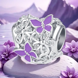 MiWangLing Purple Butterfly Daisy Flower Heart Charm Clear CZ Bead for European Bracelet