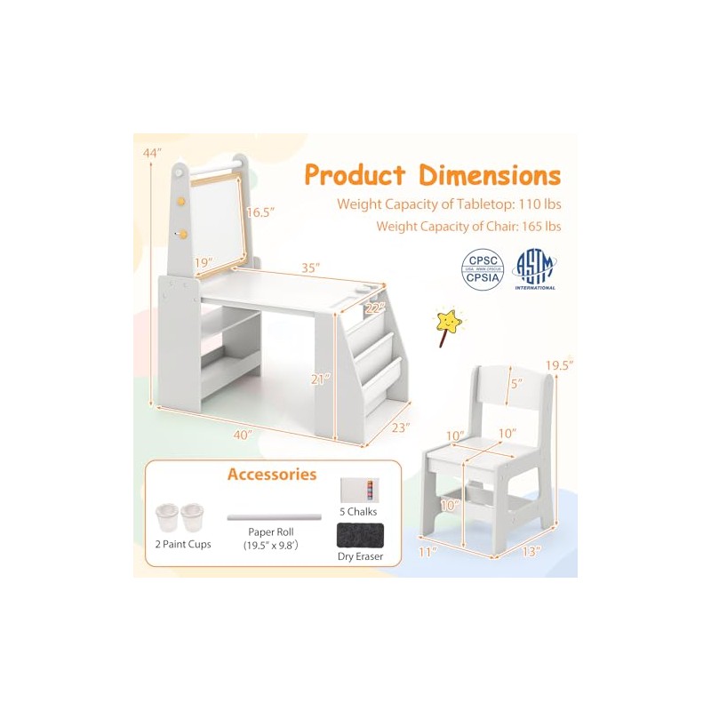 HONEY JOY Kids Table and Chair Set, Wooden Arts and