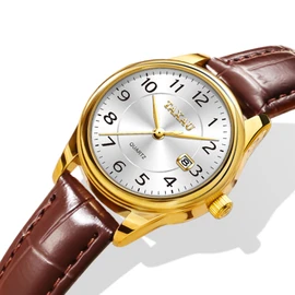 Taxau Leather Bracelet Women's Watch Business Casual Fashion Luxury Women's Watch with Date Display Sophisticated Women's Watch Waterproof Quartz Movement Women Watch, Brown leather strap golden and