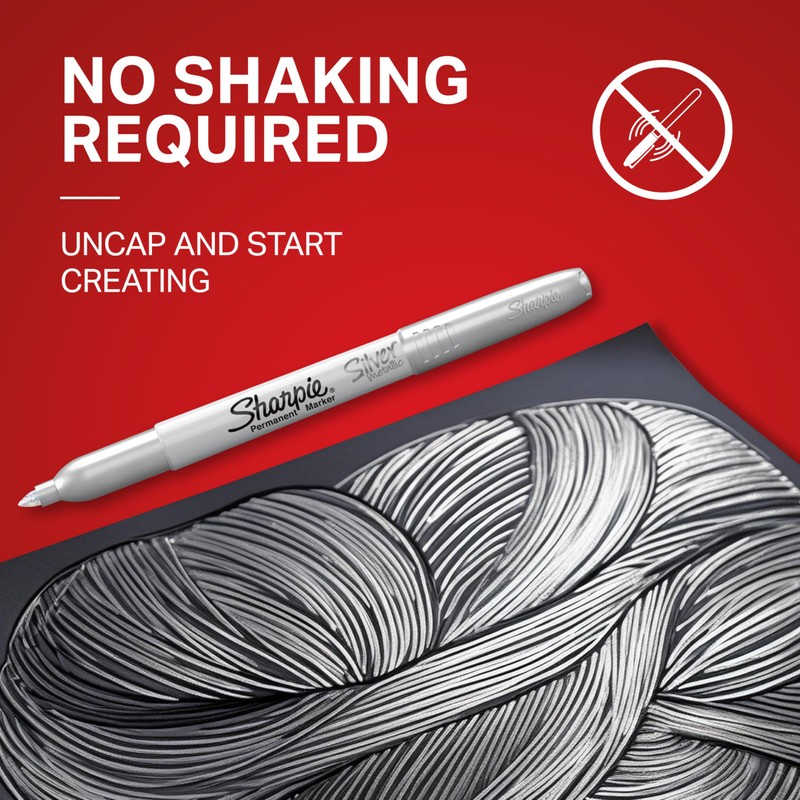 Sharpie 39109PP Metallic Permanent Markers Fine Point Silver 4 Count
