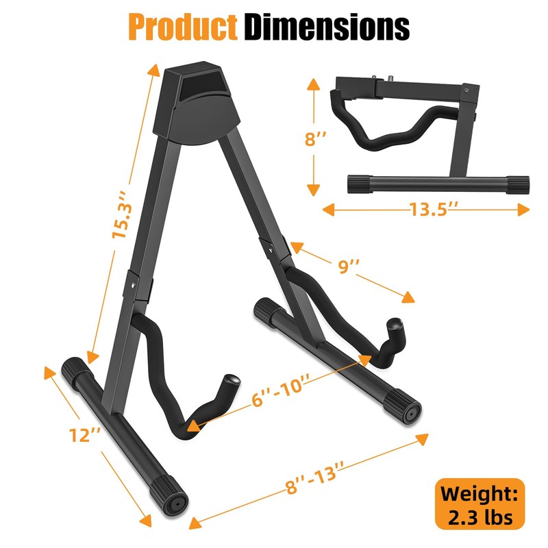 GLEAM Adjustable Folding Guitar Stand, A-shape, Fully Assembled - For