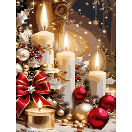 AREOPNMG Christmas Candles Paint by Numbers Kit for Adults Beginner DIY Winter Painting by Numbers Kits,with 3 Brushes and Acrylic Paint(Without Frame), Home Wall Decor 12 x 16 in