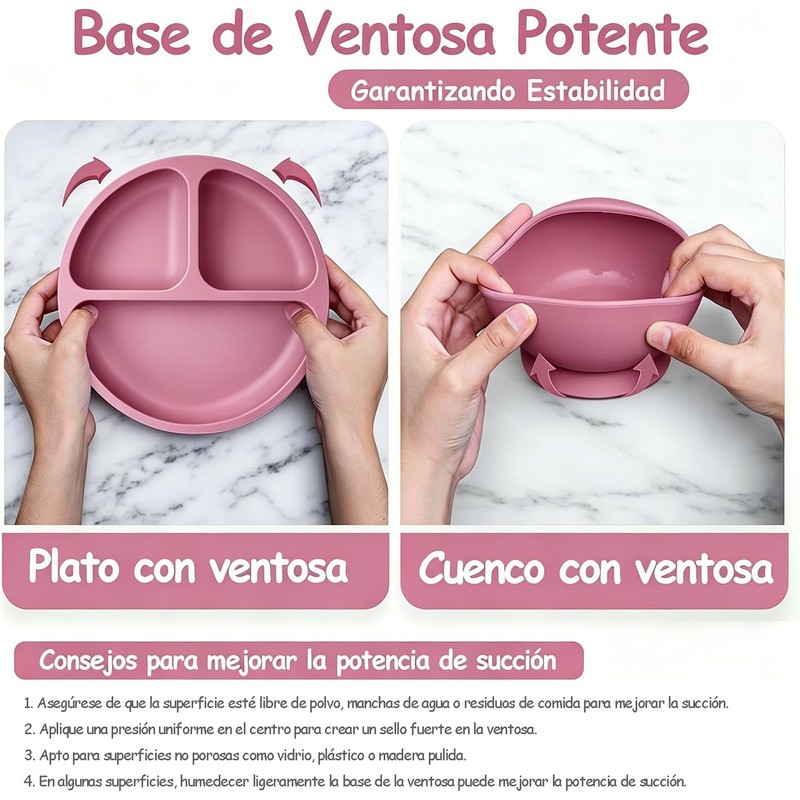 12PCS Vajillas Platos para Niño Silicona,Set Alimentacion Complementaria Niños,Set Alimentacion