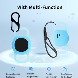 NOUKAJU Case for Tile by Life360 Sticker(2024), Silicone Protective Cover(with Carabiner + Lanyard) Drop-Proof,Scratch-Proof,Shock-Proof,Protective Case for Tile Sticker 2024 Glow at Night(Blue)