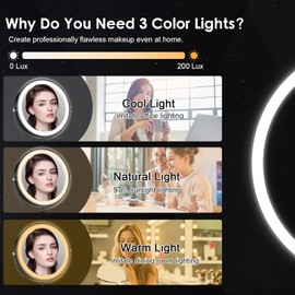 Lighted Makeup Mirror, 3000 mAh Rechargeable Double Sided Magnifying Vanity Mirror with 3 Colors, 1x/10x, 360° Rotation , Brightness Adjustable Magnification Cosmetic Light up Mirror, Women Gift