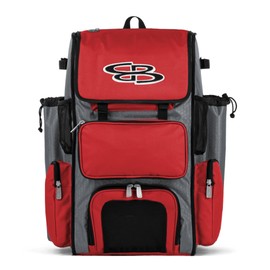 Boombah Superpack Bat Pack -Backpack Version (no wheels) - Holds up to 4 Bats - Gray/Red - For Baseball or Softball