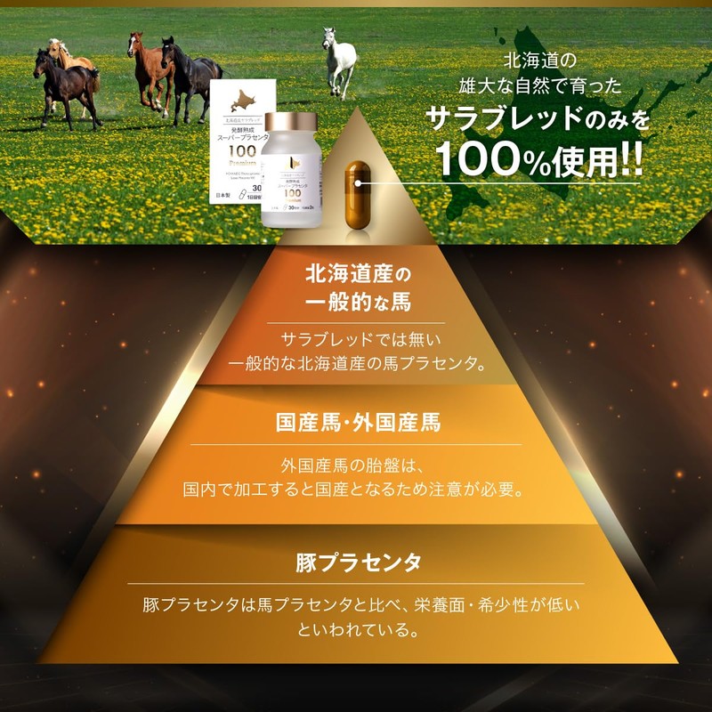 北海道産サラブレッド馬 発酵熟成スーパープラセンタ100 Premium (60粒入り 30日分)