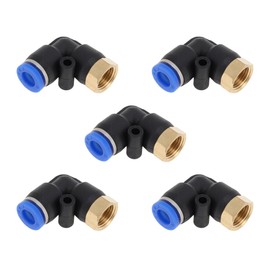 HOPESPANNER Push to Connect Air Fittings 1/4" 90 Degree Female Thread Connector Plastic Metal 1/8" BSPT 5 Pcs Black Gold Tone