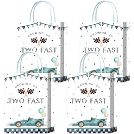 16 bolsas de regalo azules para 2º cumpleaños de coche de carreras para suministros de fiesta de 2º cumpleaños, dos aperitivos de regalo rápido, bolsas con asas para niños, decoración de fiesta de