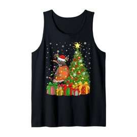 Xmas Tree Lighting Santa Hat American Robin Bird Christmas Tank Top