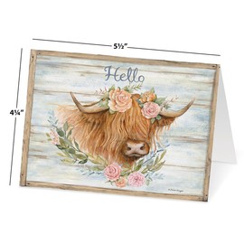 Current Highland Hello Note Cards, Susan Winget - 10 Cards with White Envelopes, 4¼ x 5½ Inch Size, Blank Inside, Add a Name, For Thank You Notes, or Graduation Gifts